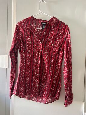 Wrangler Red Floral Stripe Button-Down Shirt